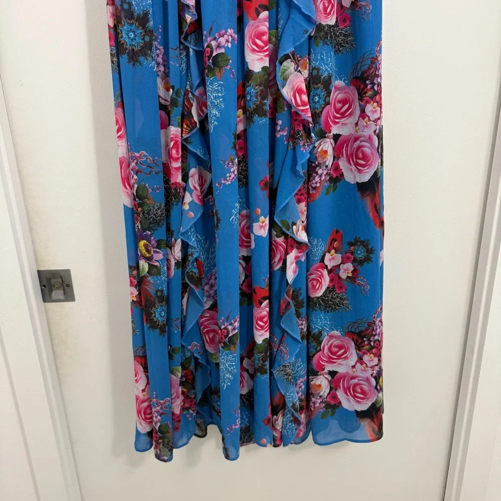 Boston Proper Blue Floral Ruffle Maxi Dress 8 Easter Spring Preppy Cottagecore - Picture 12 of 13